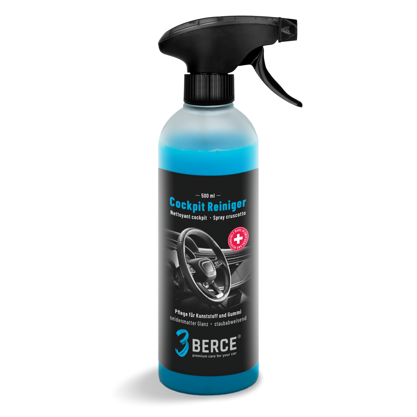 Cockpitreiniger Auto 500ml – Kunststoff & Innenraum Pflege seidenmatt antistatisch, Berce